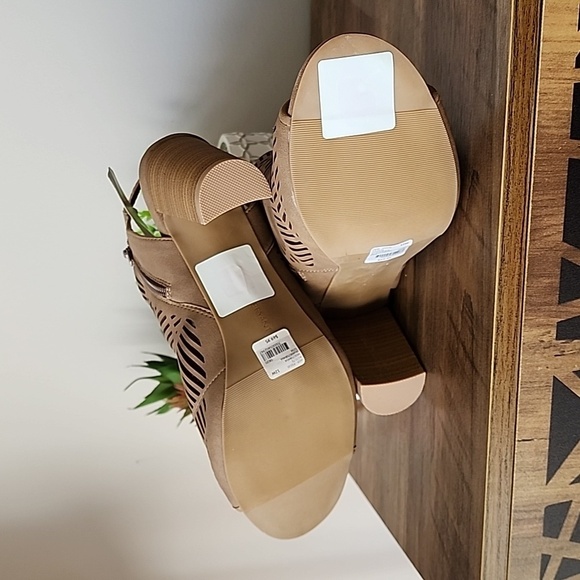 Lane Bryant - 12W, Taupe Laser Cut-Out Open Toe Sling Back with Stacked Heel​​​ - Picture 6 of 7